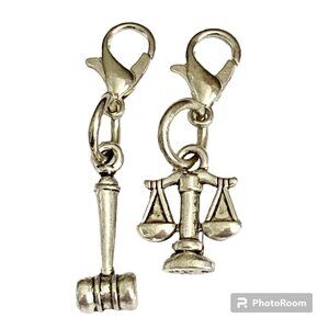Law Gavel Scales of Justice Clip On Charm Attorney Paralegal Lawyer Gift